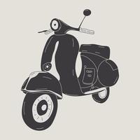 Classic italian retro Scooter silhouette. Side view. Two-wheeled vehicle. Personal transport. Hand drawn trendy Vector isolated illustration. Logo, icon, poster, print template. Vintage style