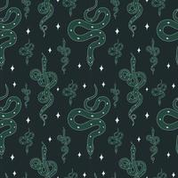 Seamless pattern with Greens snakes animal magical wild. Vector in cartoon style