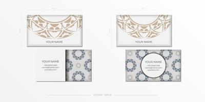 Template for print design of business cards of white color with ornament. Vector Business card preparation with place for your text and abstract patterns.