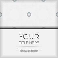 Luxurious Ready-to-Print Postcard Design in White with Patterns. Invitation card template with place for your text and abstract ornament. vector