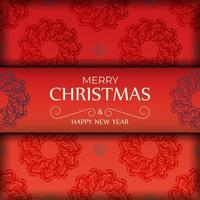Red color merry christmas and happy new year flyer with luxury burgundy pattern vector
