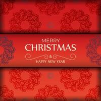 Red color merry christmas and happy new year flyer with luxury burgundy pattern vector
