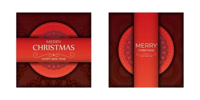 Holiday Flyer Merry Christmas and Happy New Year Red color with abstract burgundy pattern vector
