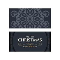 Holiday card Merry Christmas in dark blue color with vintage blue ornament vector