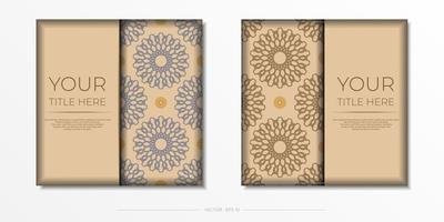 Invitation card template with place for your text and abstract ornament. Vector Beige color greeting card design with mandala ornament.