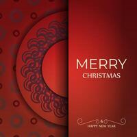 Brochure Template Merry Christmas and Happy New Year Red color with abstract burgundy ornament vector