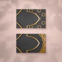 Black color business card template with Indian gold pattern for your brand. vector