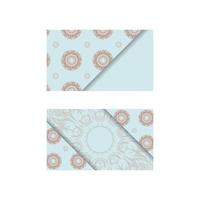 Business card in aquamarine color with luxurious coral pattern for your contacts. vector