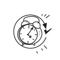 reloj de garabato dibujado a mano y vector de ilustración de flecha circular
