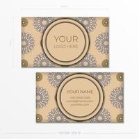 Print-ready beige business card design with luxurious patterns. Business card template with place for your text and abstract ornament. vector