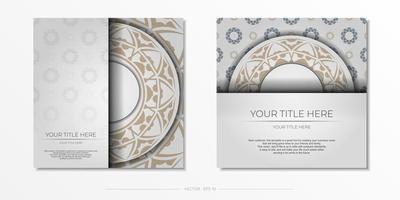 Luxurious Template for print design postcard White color with ornament. Preparing an invitation with a place for your text and abstract patterns. vector