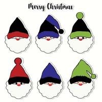 Set of Santa Clauses for Merry Christmas and Happy New Year Stickers. vector