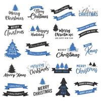 Collection of Merry Christmas typography badge emblems quotes lettering for postcard, invitation, greeting card, poster and gift. vector