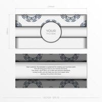 Luxurious Ready-to-Print Postcard Design in White with Patterns. Invitation card template with place for your text and abstract ornament. vector