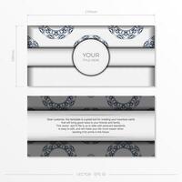 Luxurious Ready-to-Print Postcard Design in White with Patterns. Invitation card template with place for your text and abstract ornament. vector