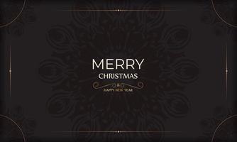 Design background with with orange winter ornament. Merry christmas template banner with orange winter vintage ornaments in black. vector