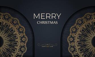 Christmas greeting card with gold lace pattern on dark background vector