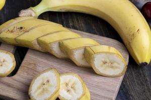 Sliced ripe yellow banana, close up photo
