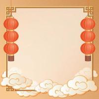 Chinese New Year border featuring lanterns, auspicious clouds vector