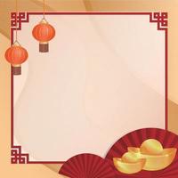 Chinese New Year border featuring lanterns, gold ingots vector