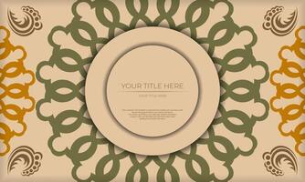 Postcard design with Greek patterns. Beige banner template with luxury ornaments and place for your logo. vector