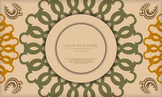 Postcard design with Greek patterns. Beige banner template with luxury ornaments and place for your logo. vector