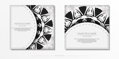 Two black and white business cards with floral patterns vector
