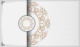 Print-ready postcard design with Greek patterns. White banner with ornaments and place under your text. vector