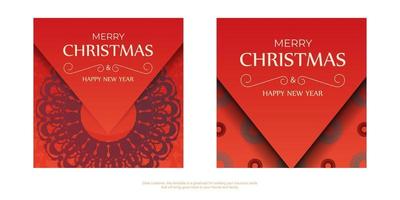 Red Color Happy New Year Brochure with Winter Burgundy Ornament vector