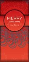 Template Greeting card Merry Christmas Red color with luxurious burgundy pattern vector