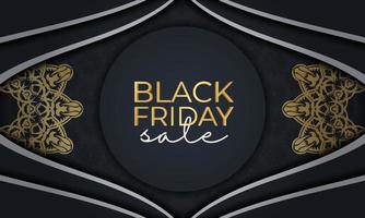 Black Friday Sale Poster Sale Dark Blue With Luxurious Gold Pattern vector