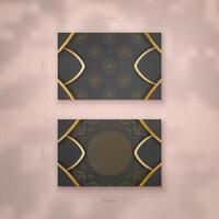 Business card template in black with abstract gold ornament for your business. vector