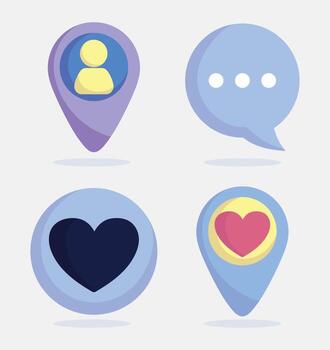 set icons avatar chat message speech pointer social media vector