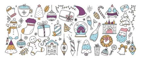 Large set of Christmas elements vector Illustration Doodle isolated on white background Christmas concept