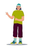 A young man in a hat is standing.  Vector illustration flat style