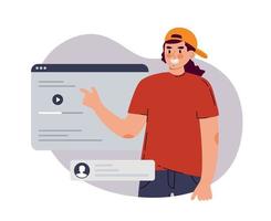 un hombre con elementos para una aplicación móvil. ui ux designer arreglo elementos de la interfaz de la aplicación y los sitios. ilustración vectorial estilo plano vector