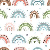 The pattern of cute boho rainbows. For decoration of childrens rooms and holidays. Vector modern style