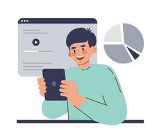 ui ux designer arreglo elementos de la interfaz de la aplicación y los sitios. un hombre hace una página de destino. ilustración vectorial en un estilo plano vector