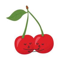 Two cute cherries falling in love. Love and Valentine's Day concept. Illustration isolated on white background. vector