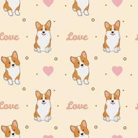 Seamless pattern with corgis and hearts. Background for wrapping paper, greeting cards and seasonal designs. Happy Valentine's day. vector