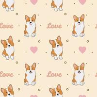 Seamless pattern with corgis and hearts. Background for wrapping paper, greeting cards and seasonal designs. Happy Valentine's day. vector