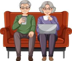 A senior couple cartoon character sitting on couch vector