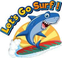 lindo personaje de dibujos animados de tiburón surf vector
