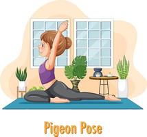 mujer haciendo yoga en casa vector