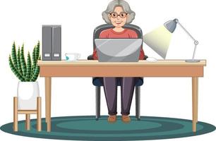 Old woman using laptop vector