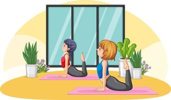 Women practicing yoga at home vector