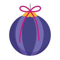 feliz navidad bola morada con decoración de arco e icono de celebración vector