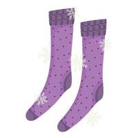 calcetines morados de invierno con puntos y copos de nieve ropa de abrigo vector