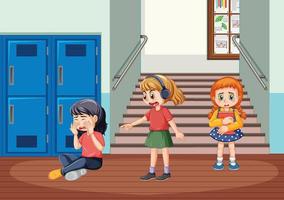 School bullying with student cartoon characters vector