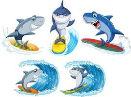 Set of shark cartoon character vector
